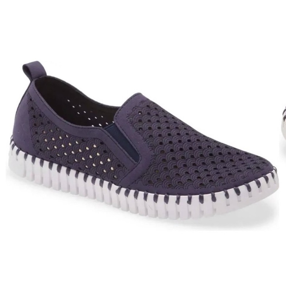 Mens Ilse Jacobsen Tulip Flats Slip On Microfiber Cut Outs Navy EU43/US 9-9.5 - Picture 2 of 9